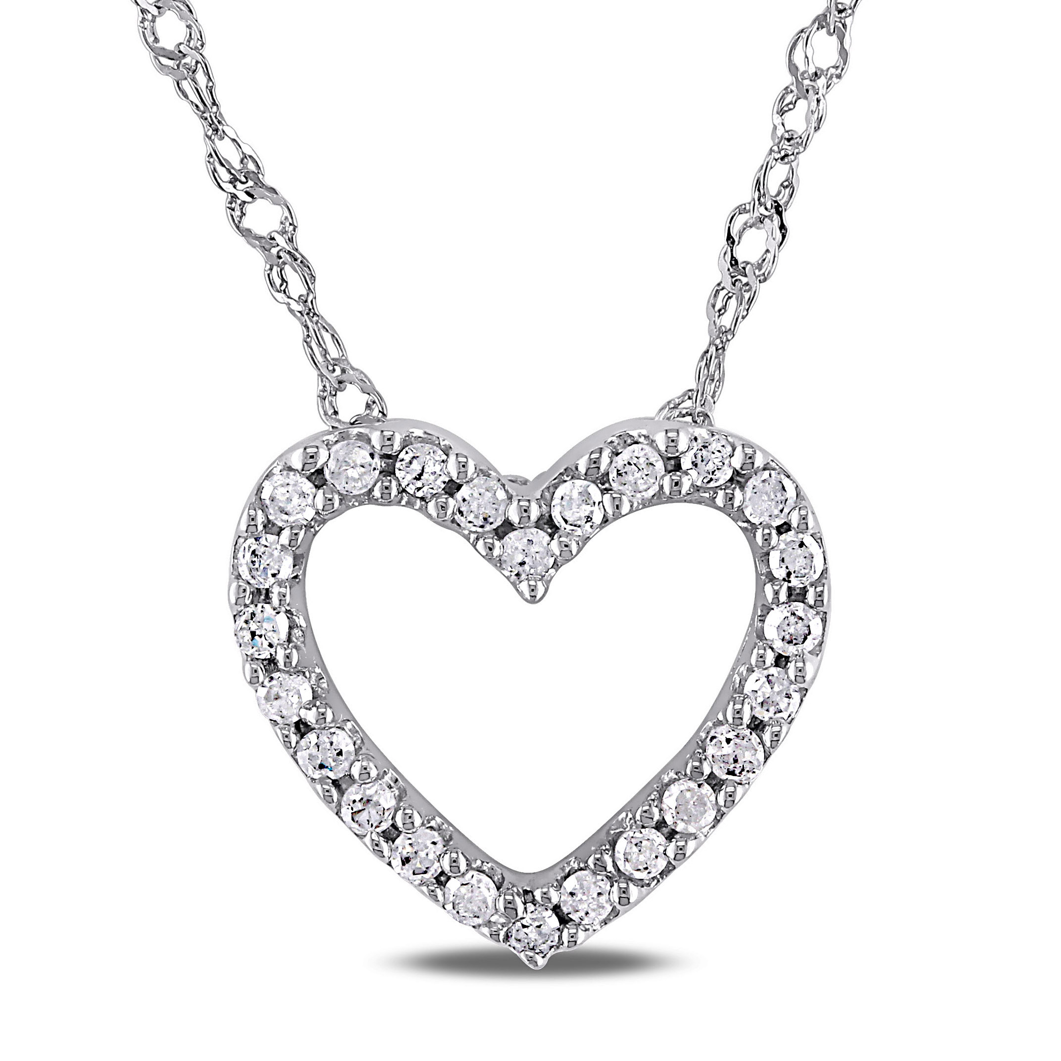 1/10 CT TW Diamond Heart Pendant with Chain in 14k White Gold