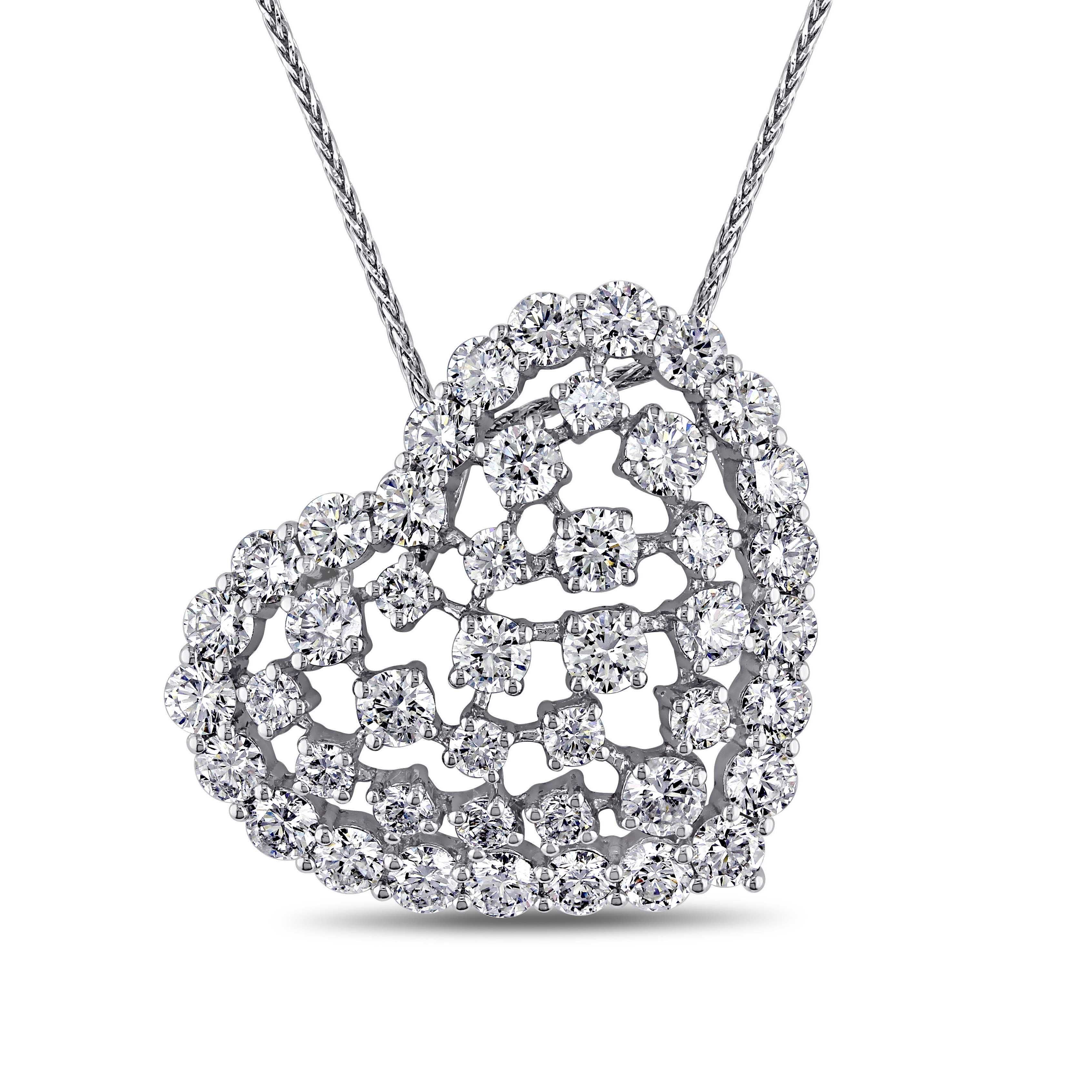 3 CT TW Diamond Heart Pendant with Chain in 14k White Gold