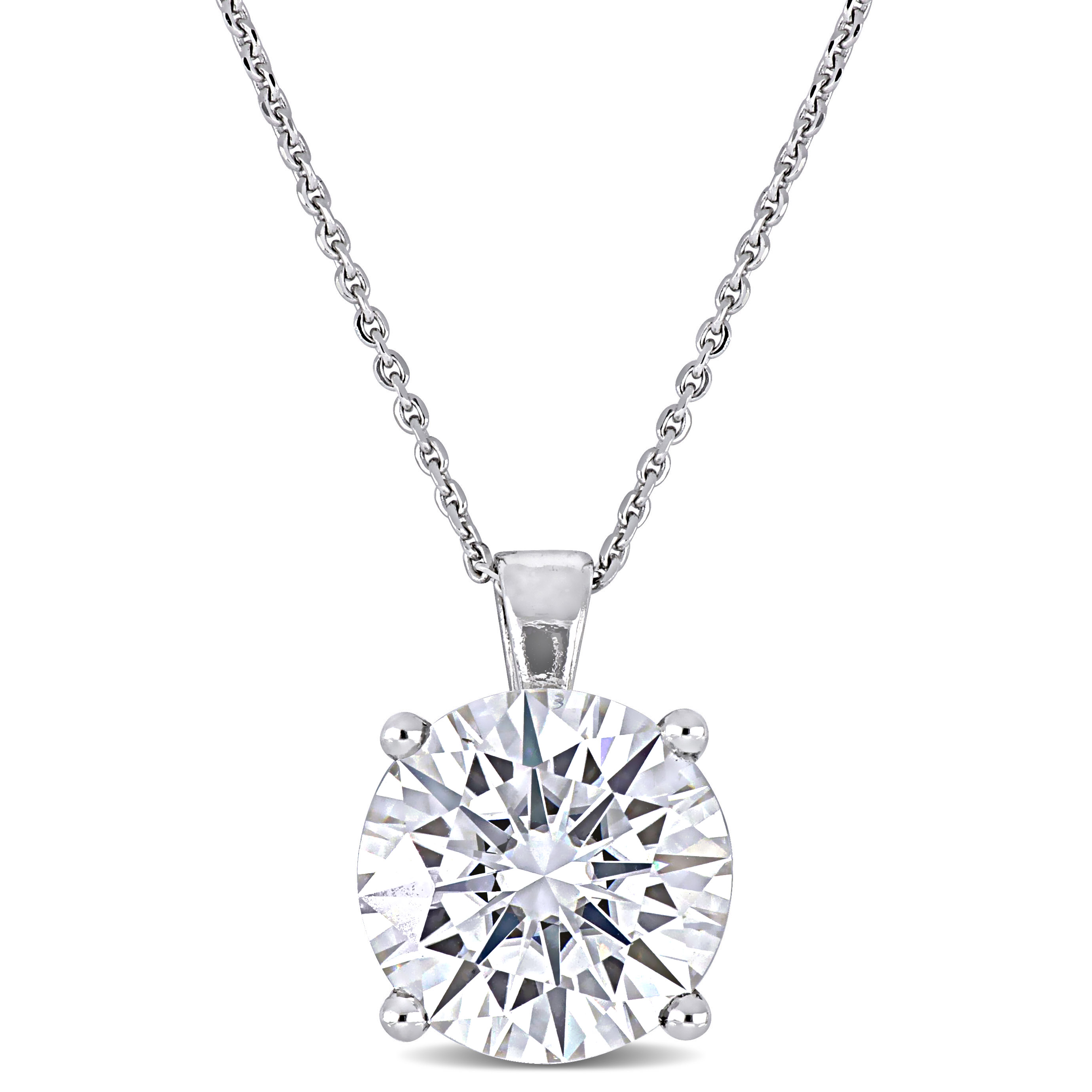 3 1/2 CT DEW Created Moissanite Solitaire Pendant with Chain in 14k White Gold