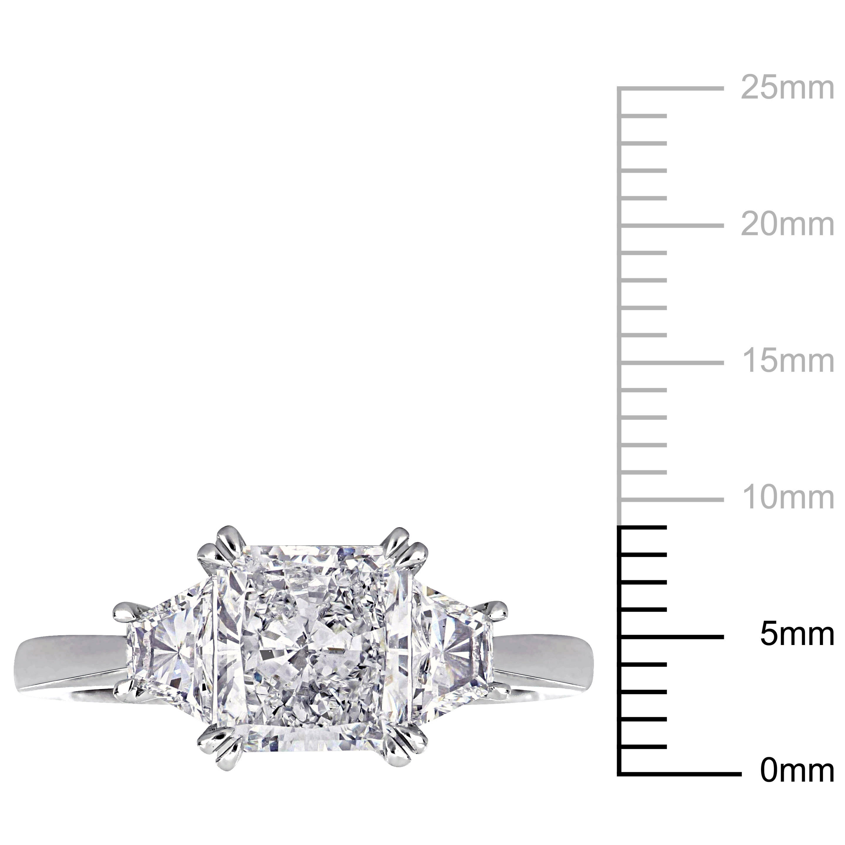2 1/2 CT TW Radiant Cut and Trapezoid Diamond 3-Stone Engagement Ring in 18k White Gold
