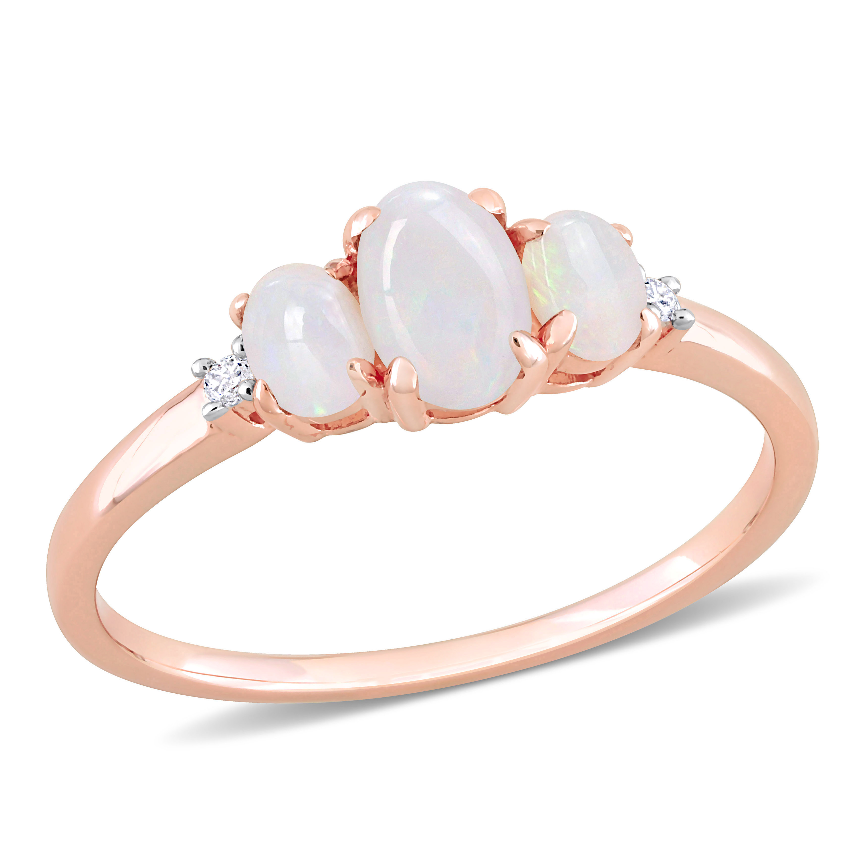 2/5 CT TGW Opal and Diamond Accent 3-Stone Ring in 10k Rose Gold