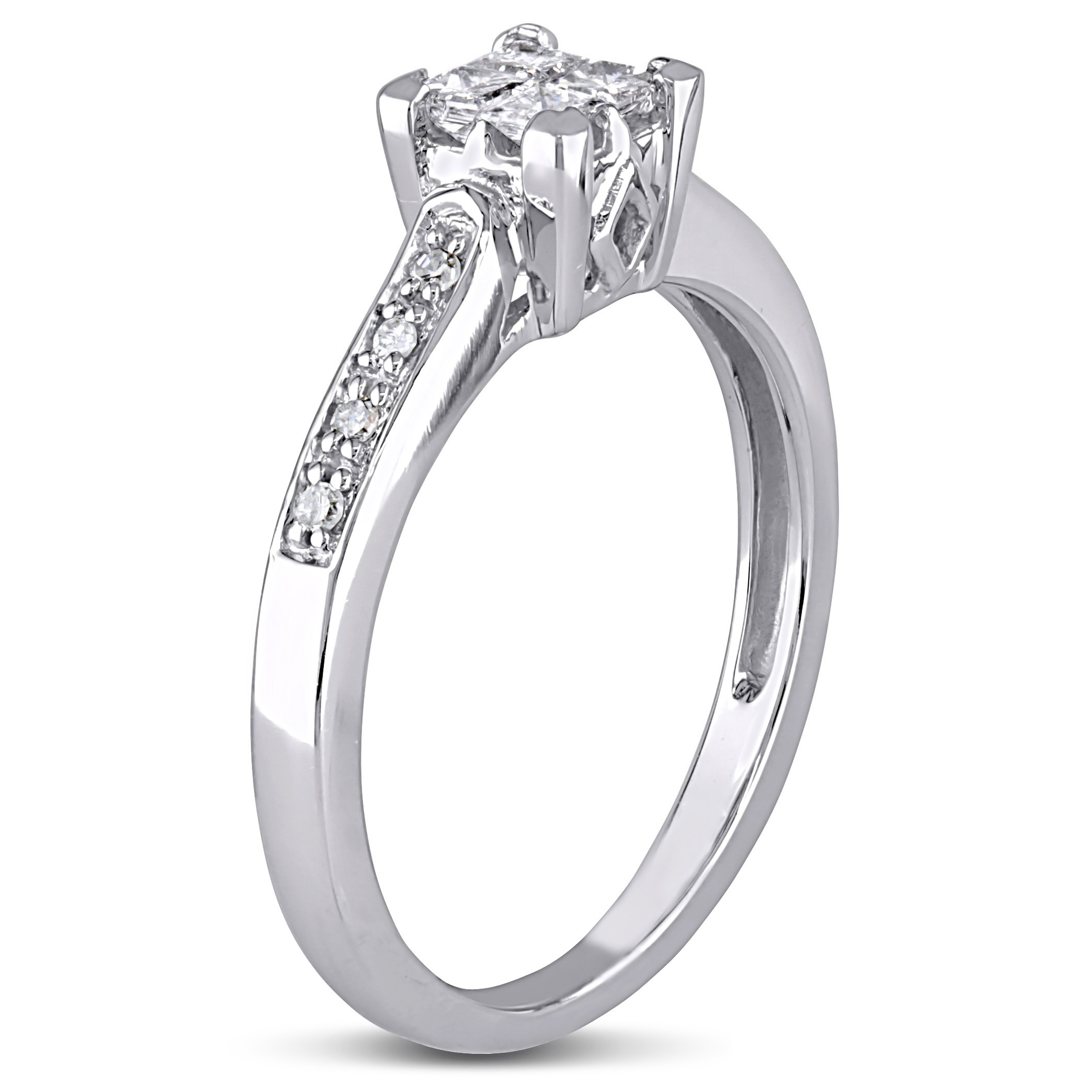 1/4 CT TW Princess Cut Quad and Round Diamond Engagement Ring in 10k White Gold