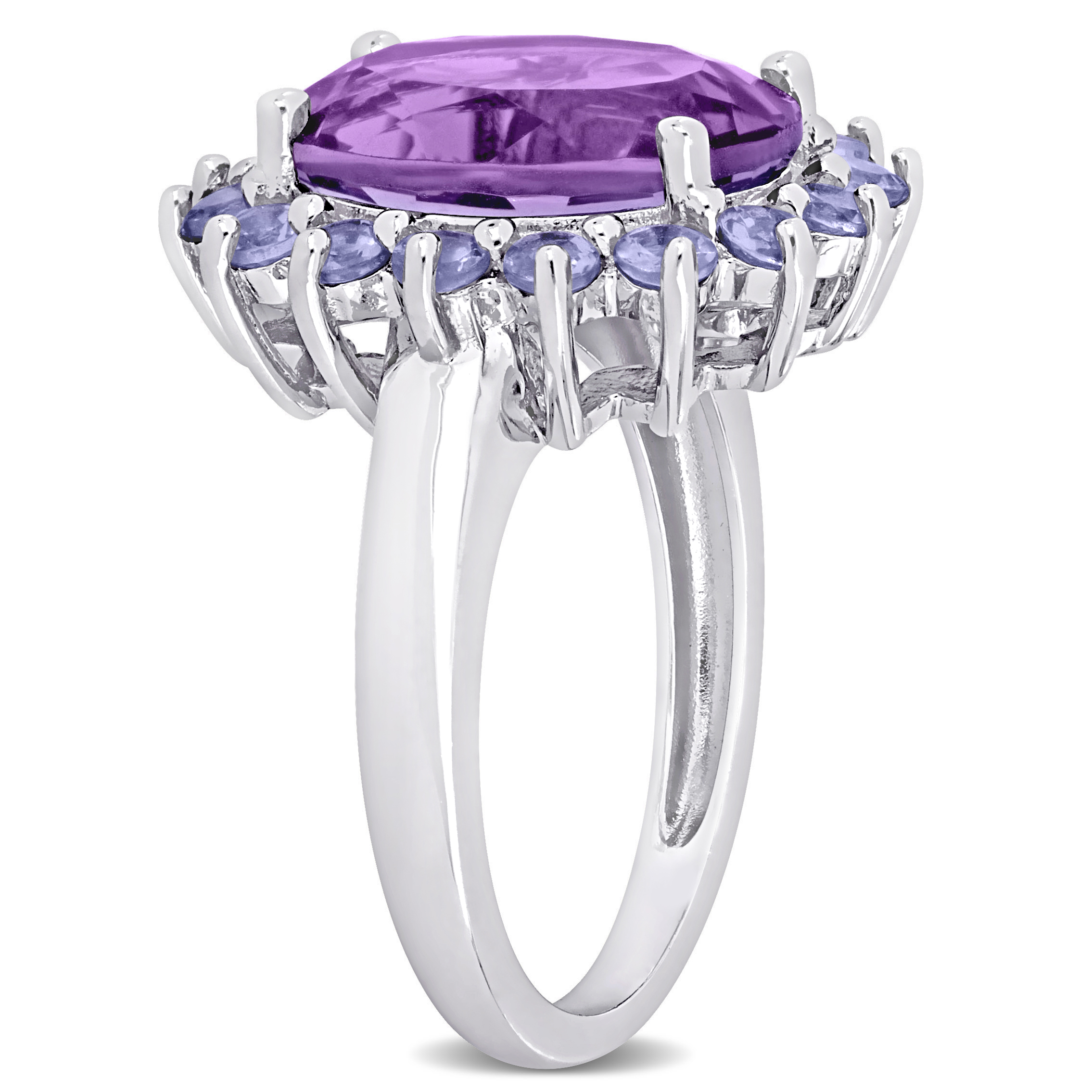 5 7/8 CT TGW Oval Amethyst and Tanzanite Halo Cocktail Ring in Sterling Silver