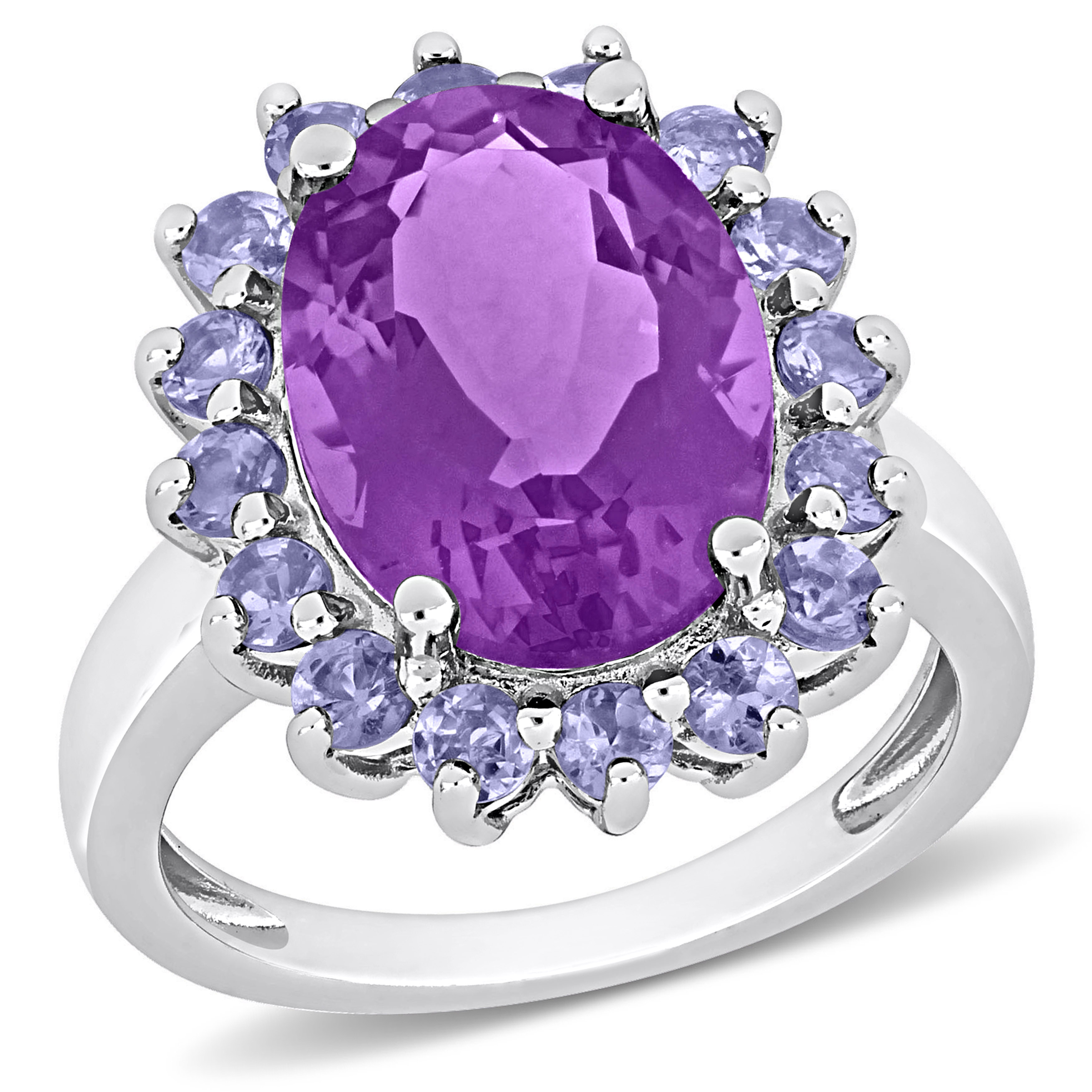 5 7/8 CT TGW Oval Amethyst and Tanzanite Halo Cocktail Ring in Sterling Silver