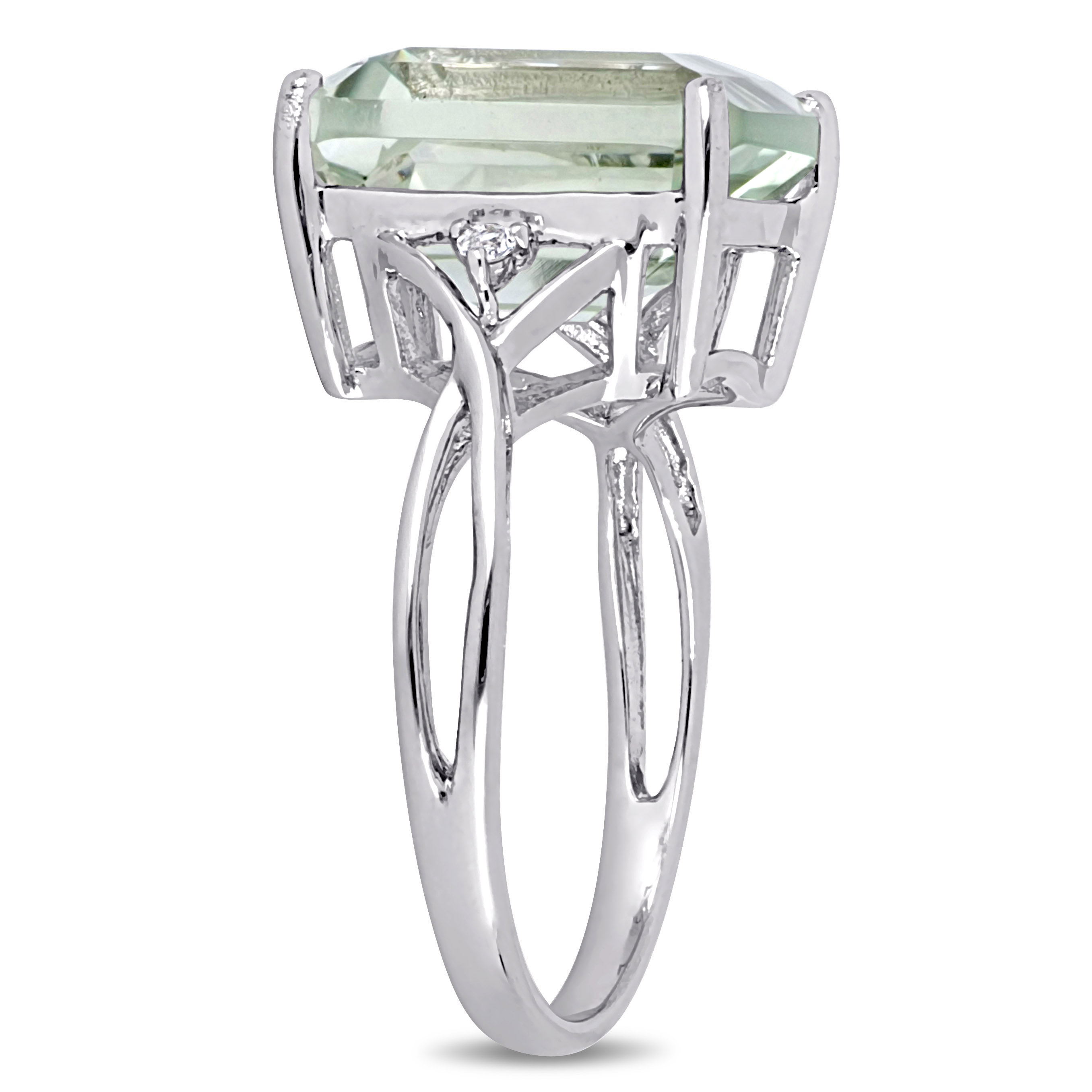 5 5/8 CT TGW Emerald Cut Green Quartz and White Topaz Twist Ring in Sterling Silver