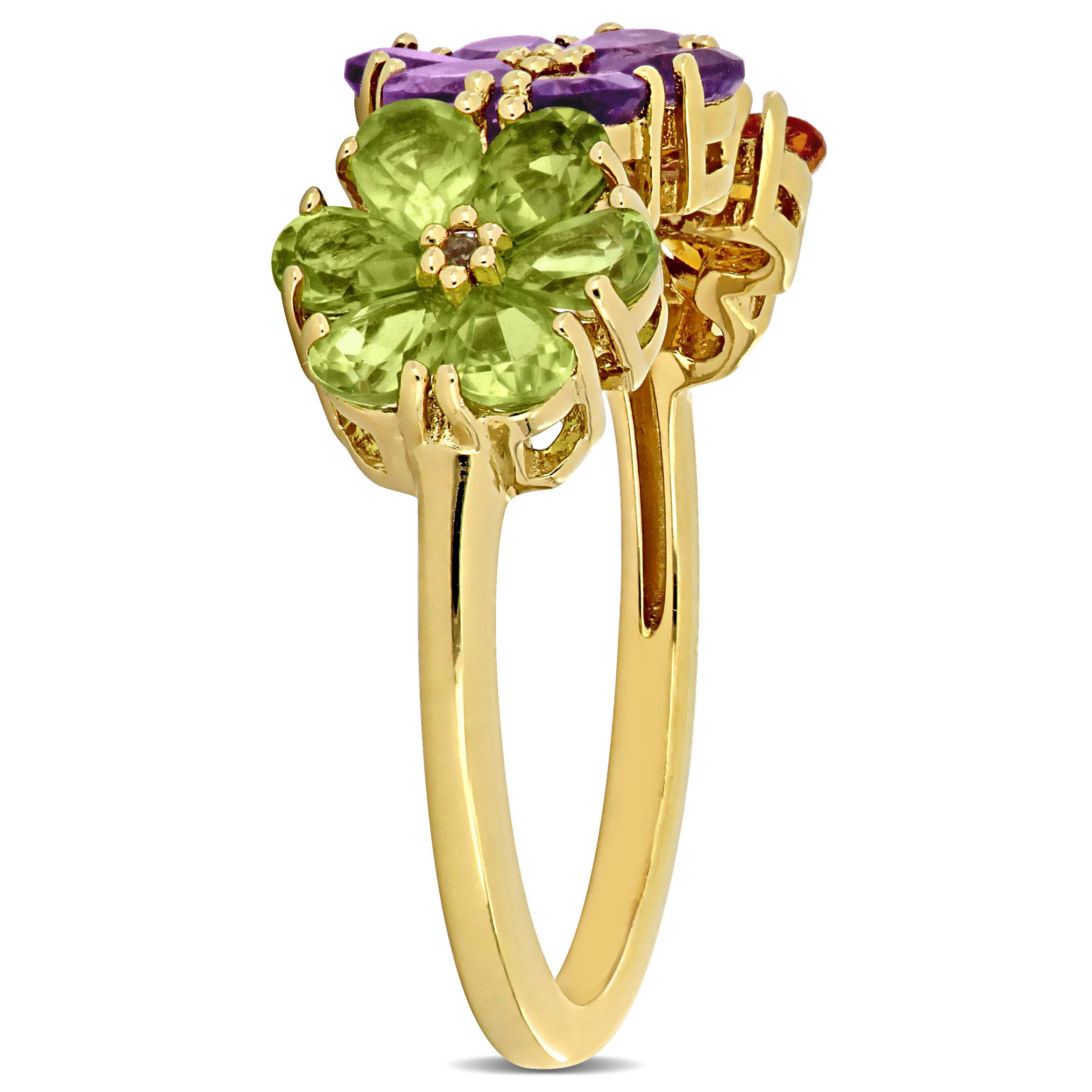 2 3/4 CT TGW Amethyst Citrine Peridot White Topaz Floral Ring in Yellow Plated Sterling Silver