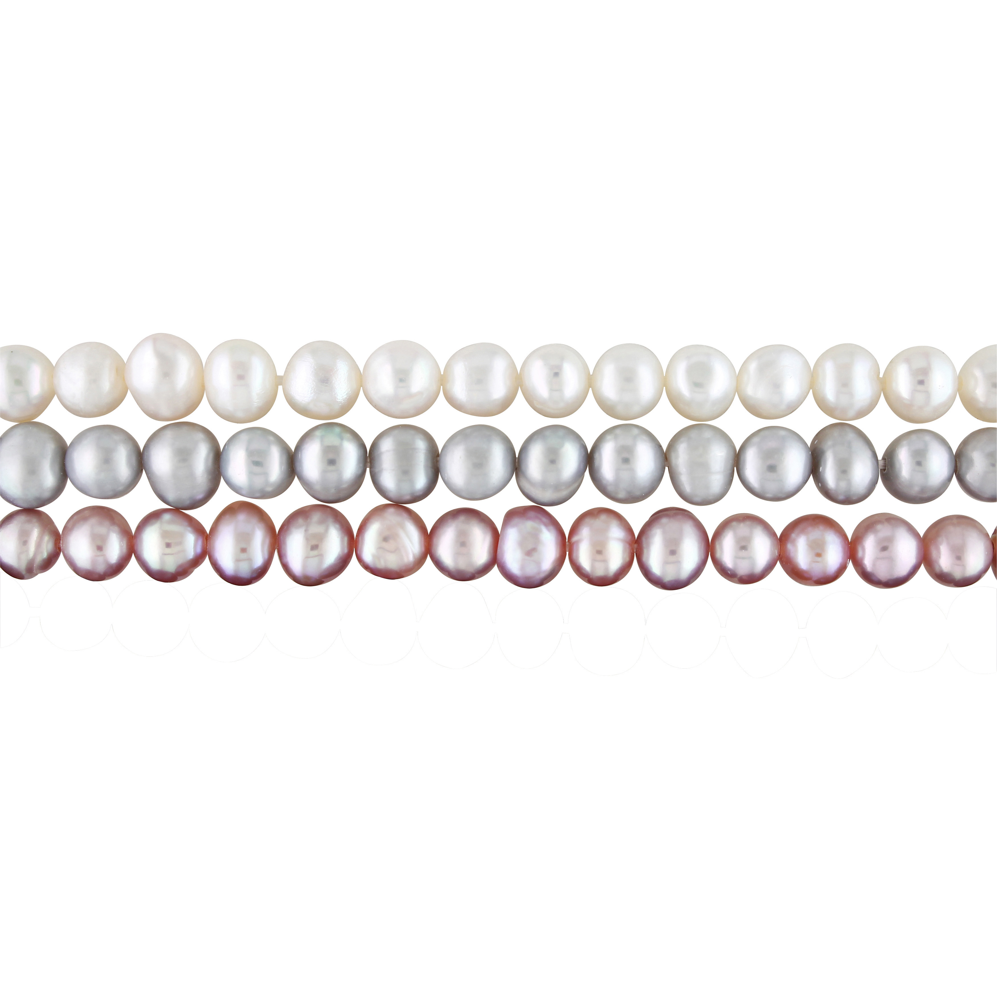 5-5.5 MM White, Pink and Grey Freshwater Cultured Pearl Bracelet Set of 3 with Ribbon