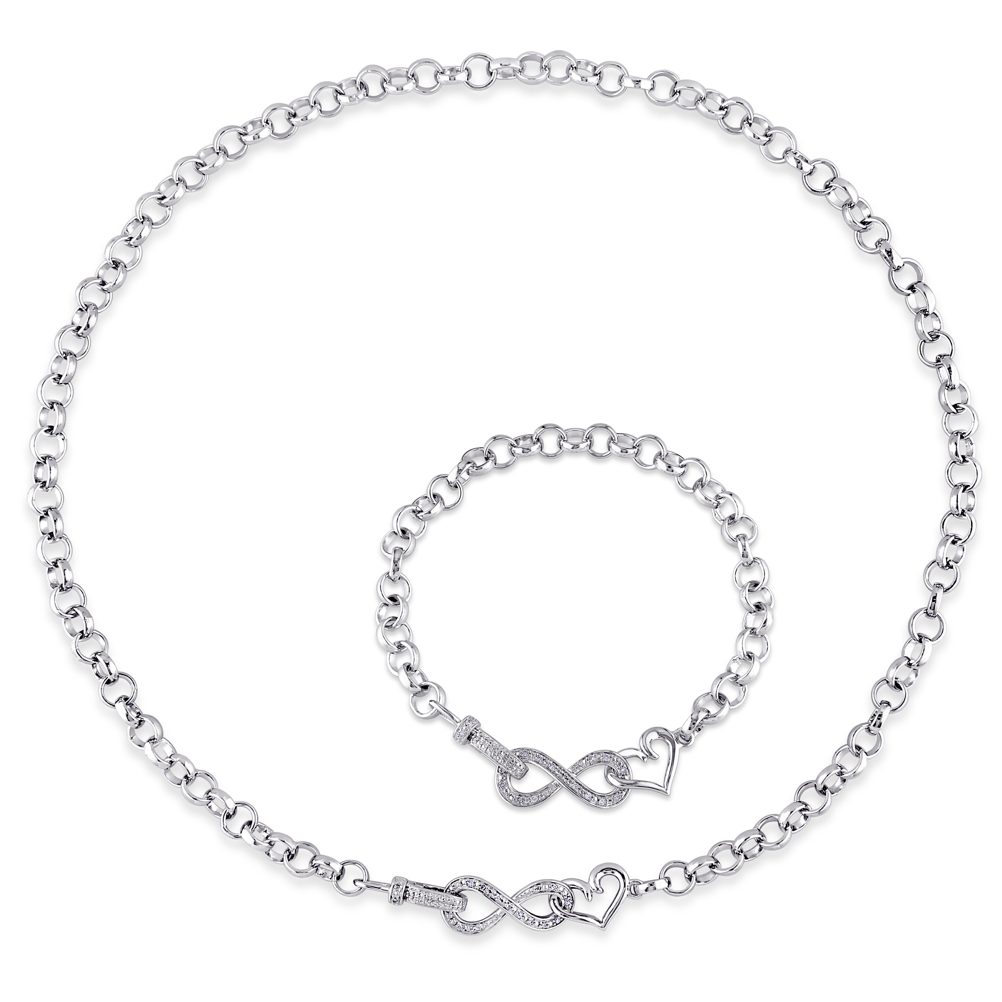 1/5 CT TW Diamond Heart Infinity Necklace and Bracelet Set in Sterling Silver - 18 in + 7.5 in