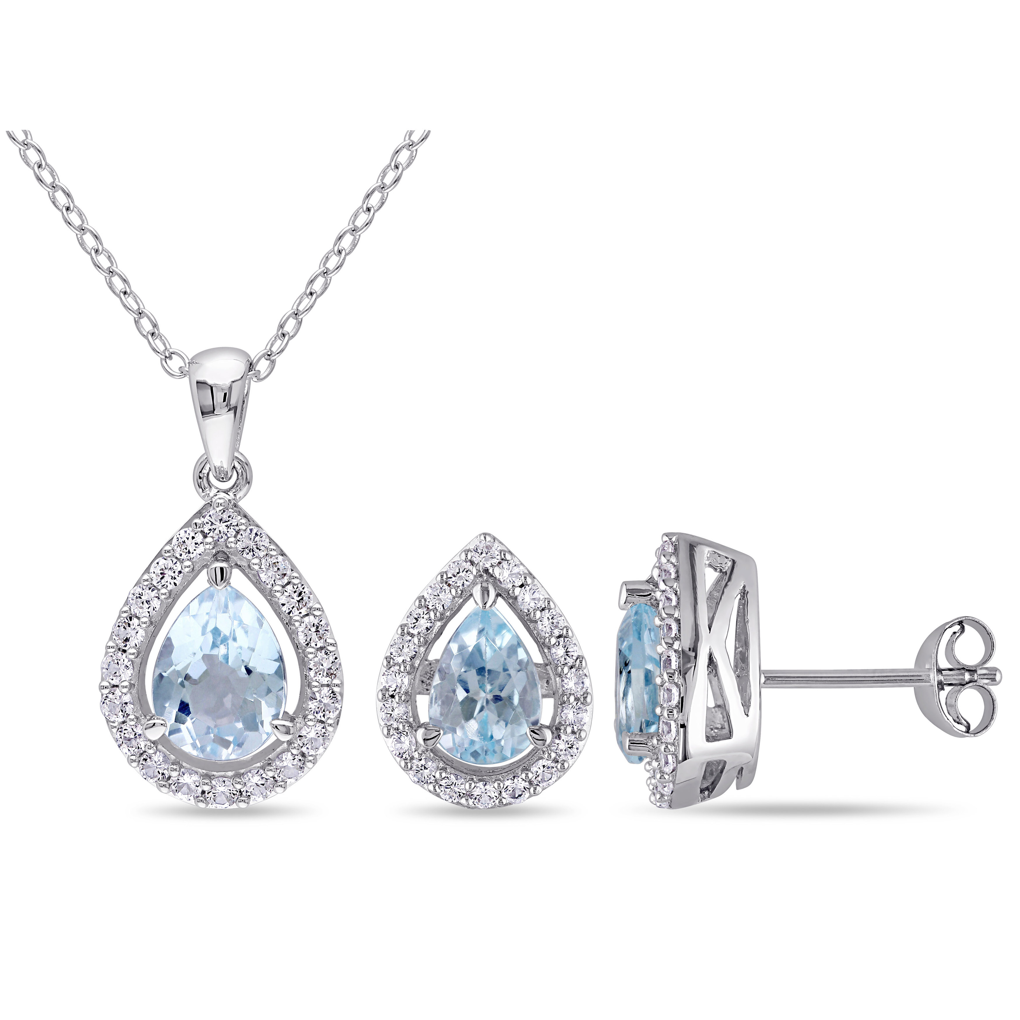 3 7/8 CT TGW Blue Topaz - Sky Created White Sapphire Set With Chain in Sterling Silver