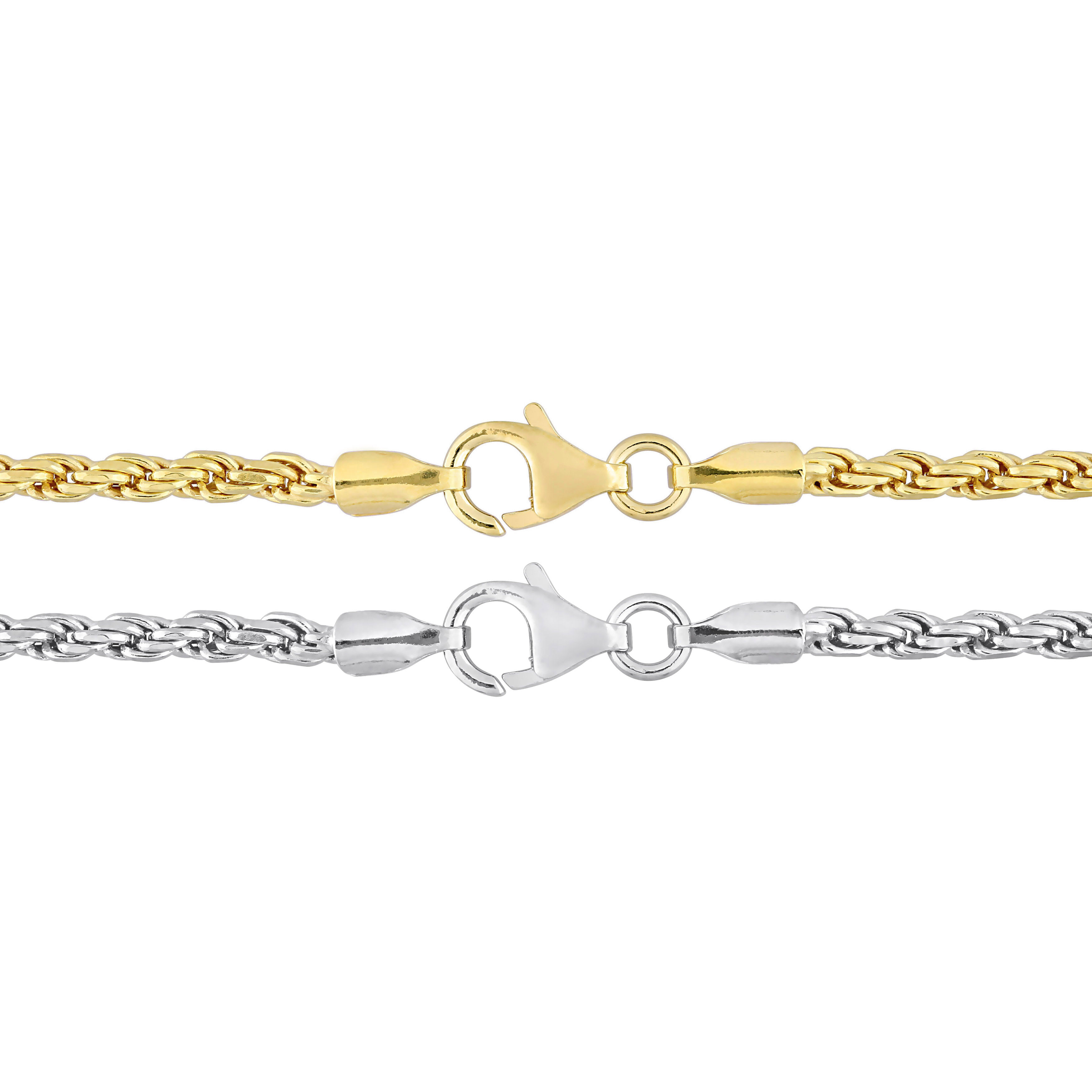 2.2MM Rope Chain Necklace Set in 2-Tone 18K Yellow Gold Plated Sterling Silver
