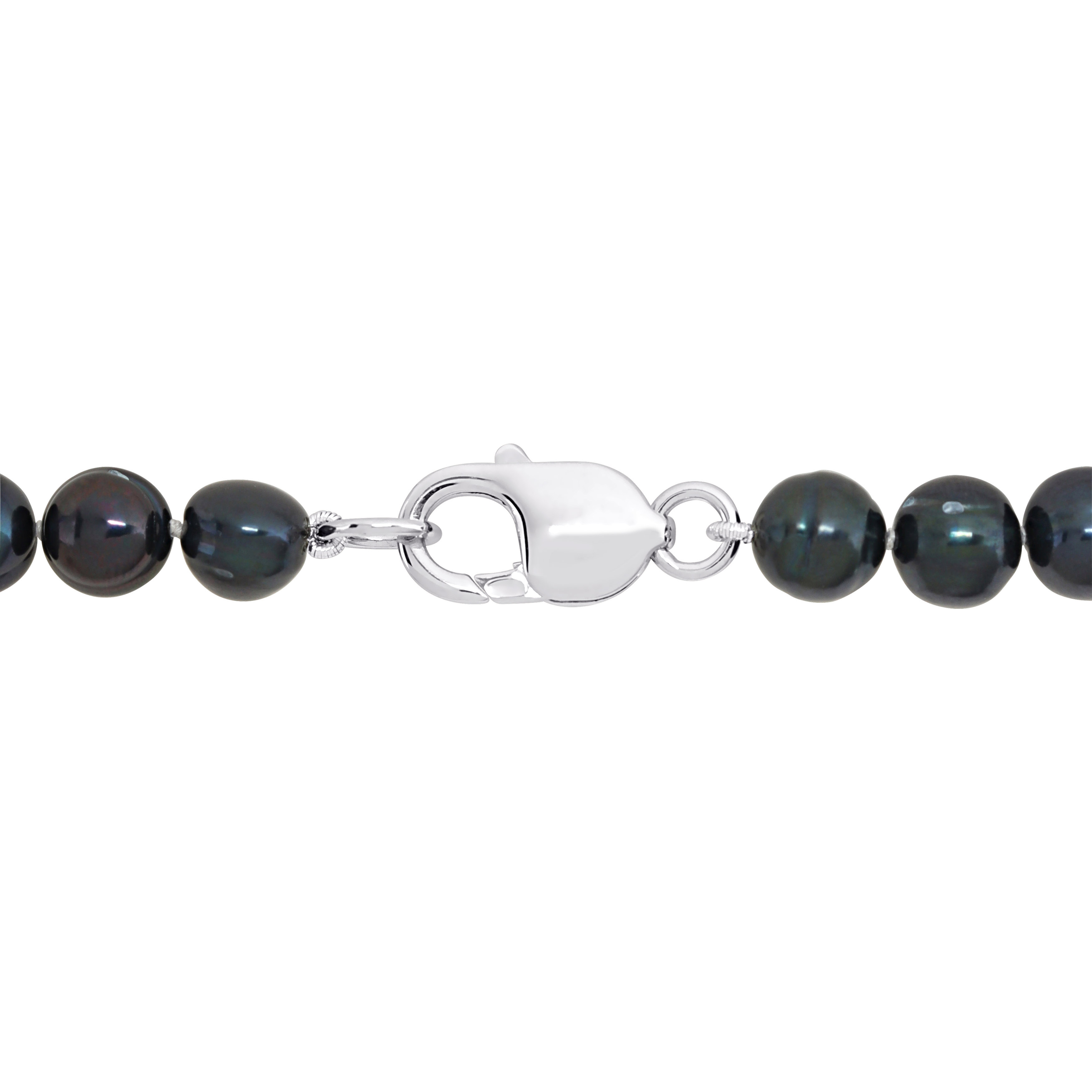 Men's 8-8.5 MM Black Cultured Freshwater Pearl Necklace and Bracelet 2-Piece Set with Sterling Silver Clasps