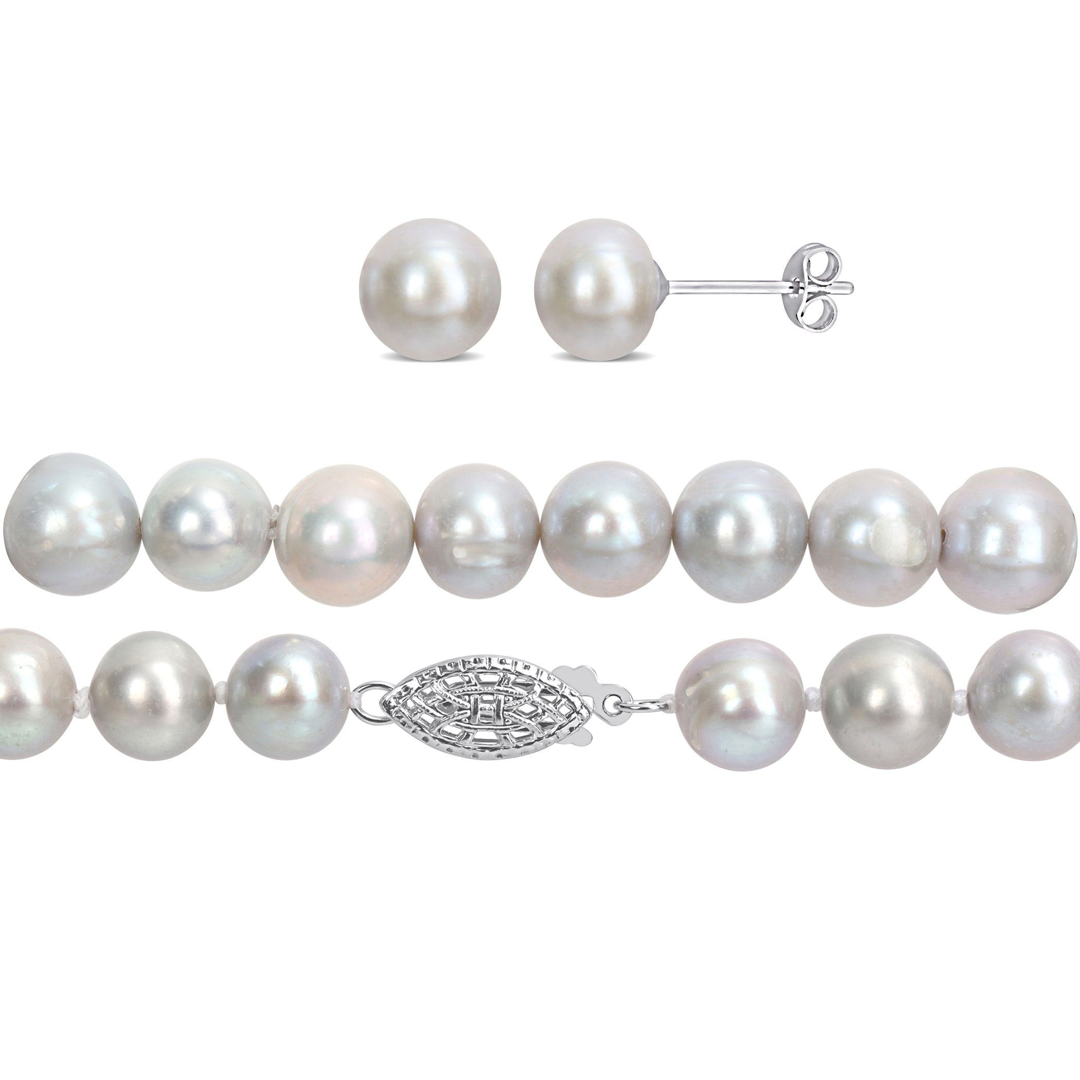 925 Sterling Silver popular Freshwater Cultured Pearl Chain Necklace/Bracelet/3pc Earrin