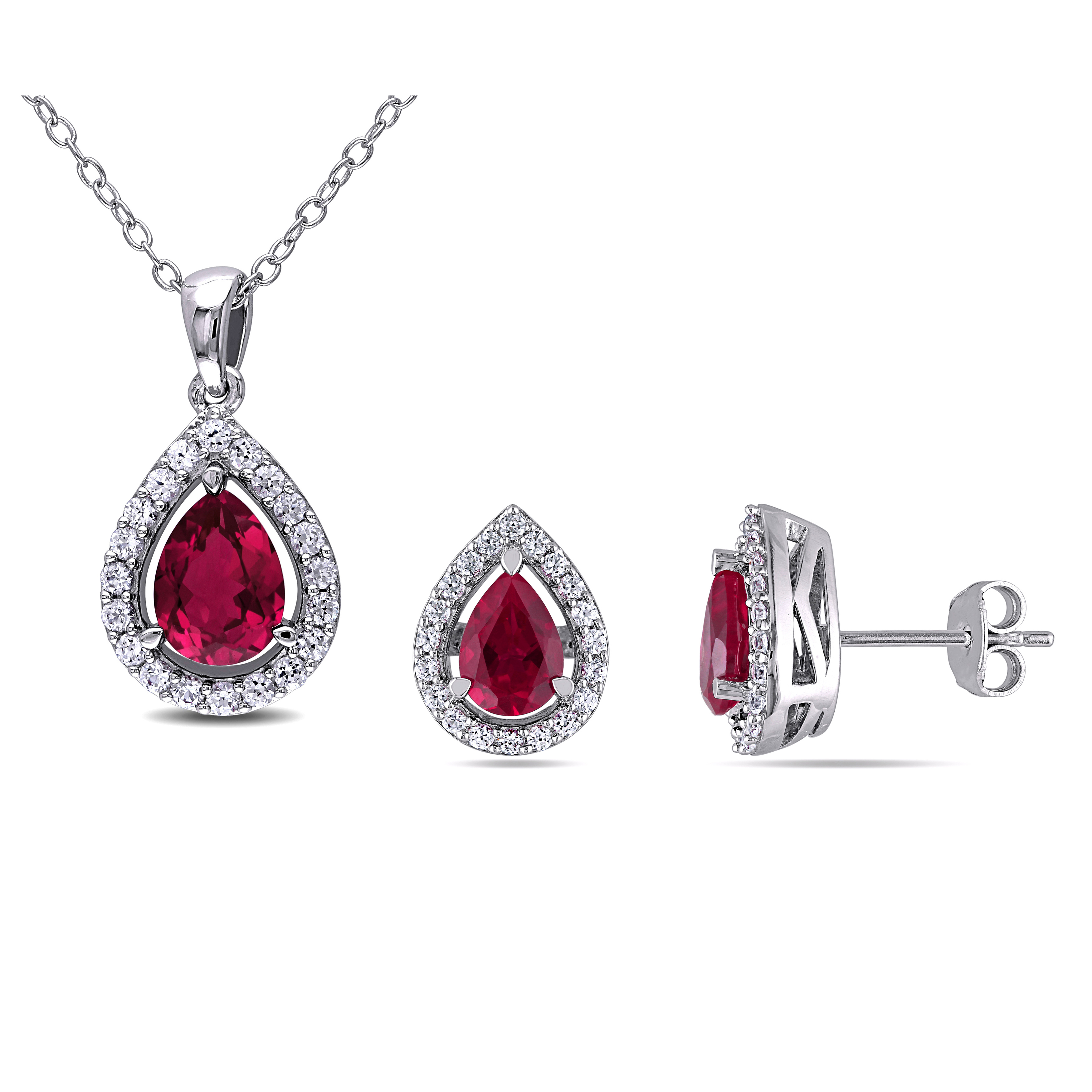 4 7/8 CT TGW Created Ruby Created White Sapphire Set With Chain in Sterling Silver