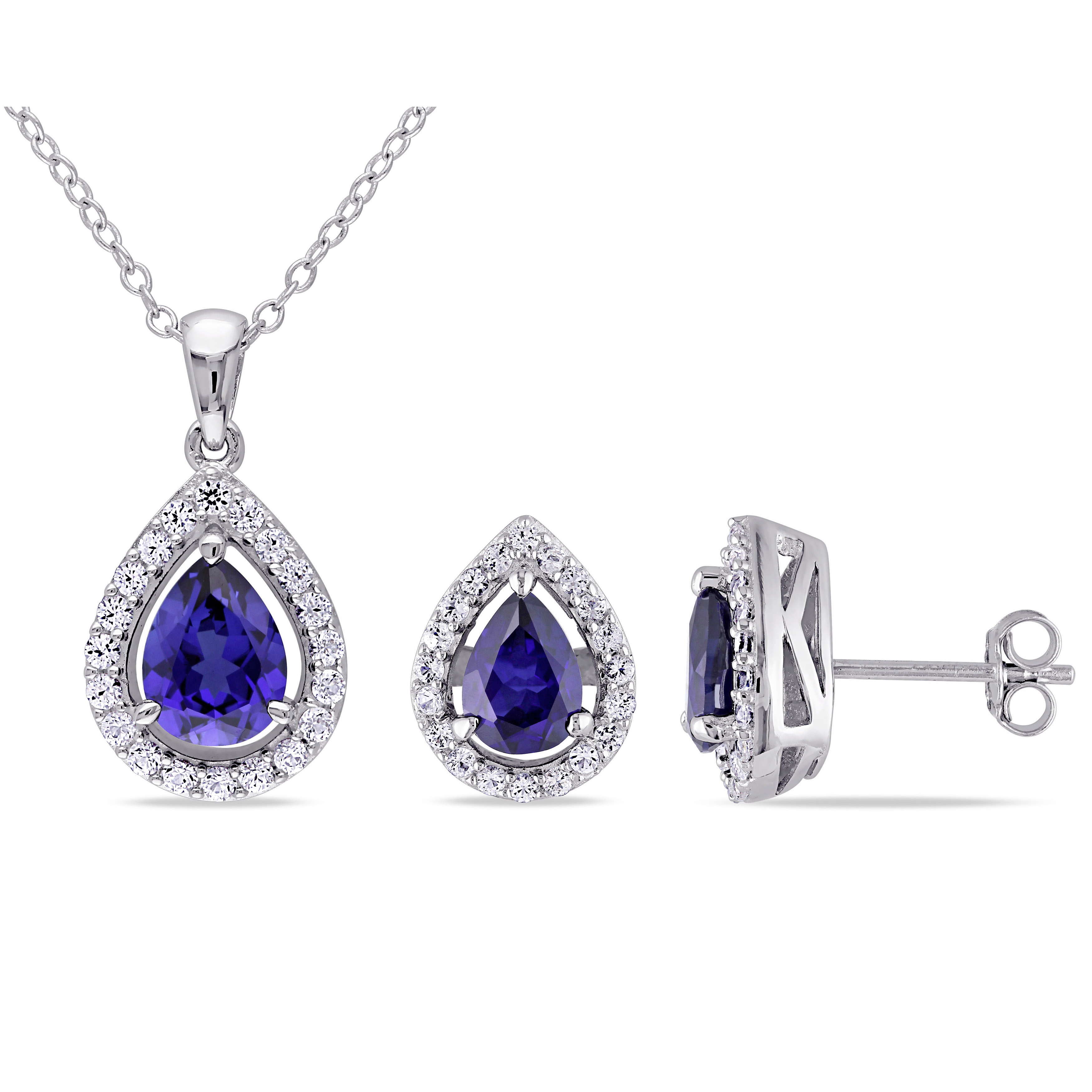 4 7/8 CT TGW Created Blue Sapphire Created White Sapphire Set With Chain in Sterling Silver