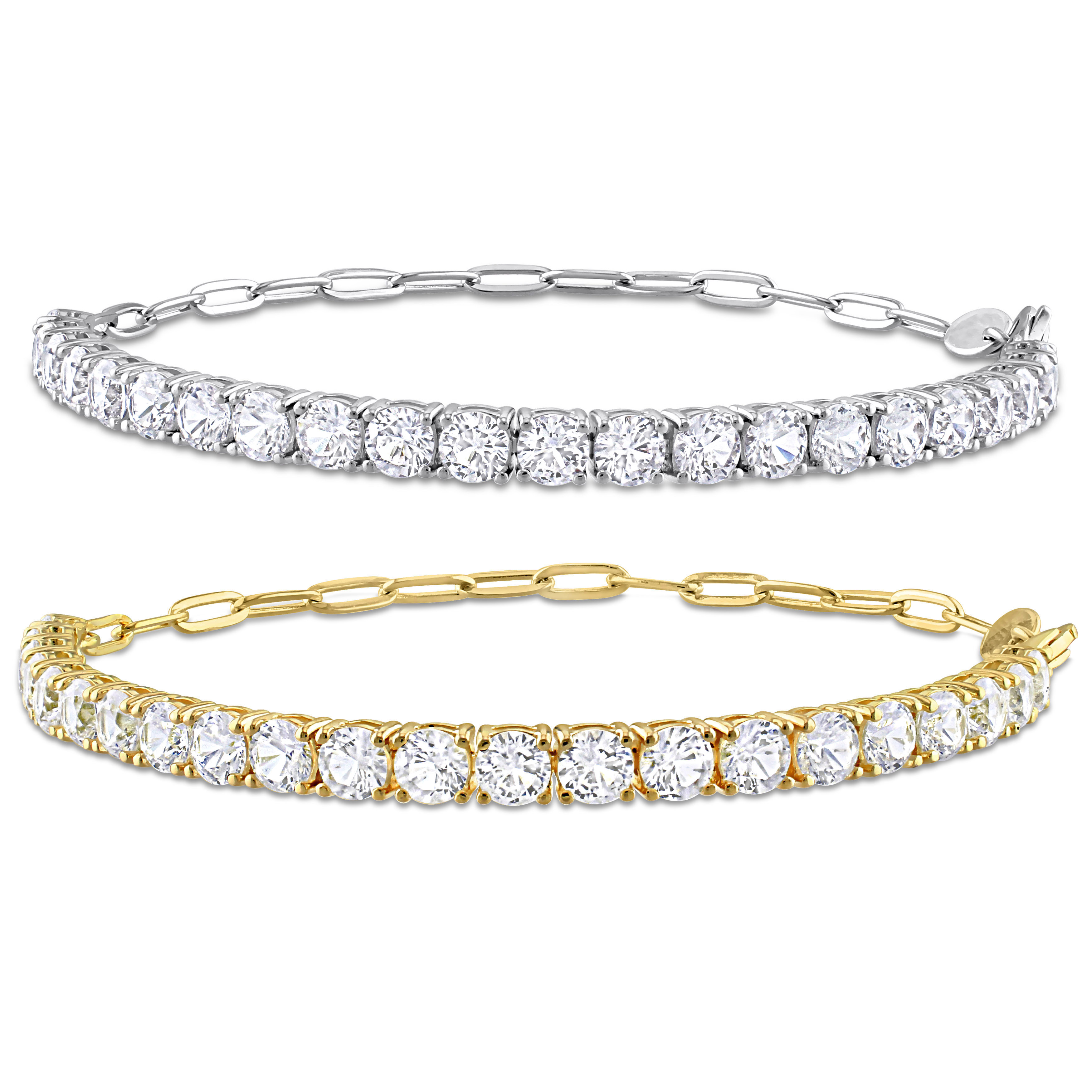 12 CT TGW Created White Sapphire Semi Tennis Link Chain Bracelet 2-Piece Set in Two-Tone White and Yellow Sterling Silver