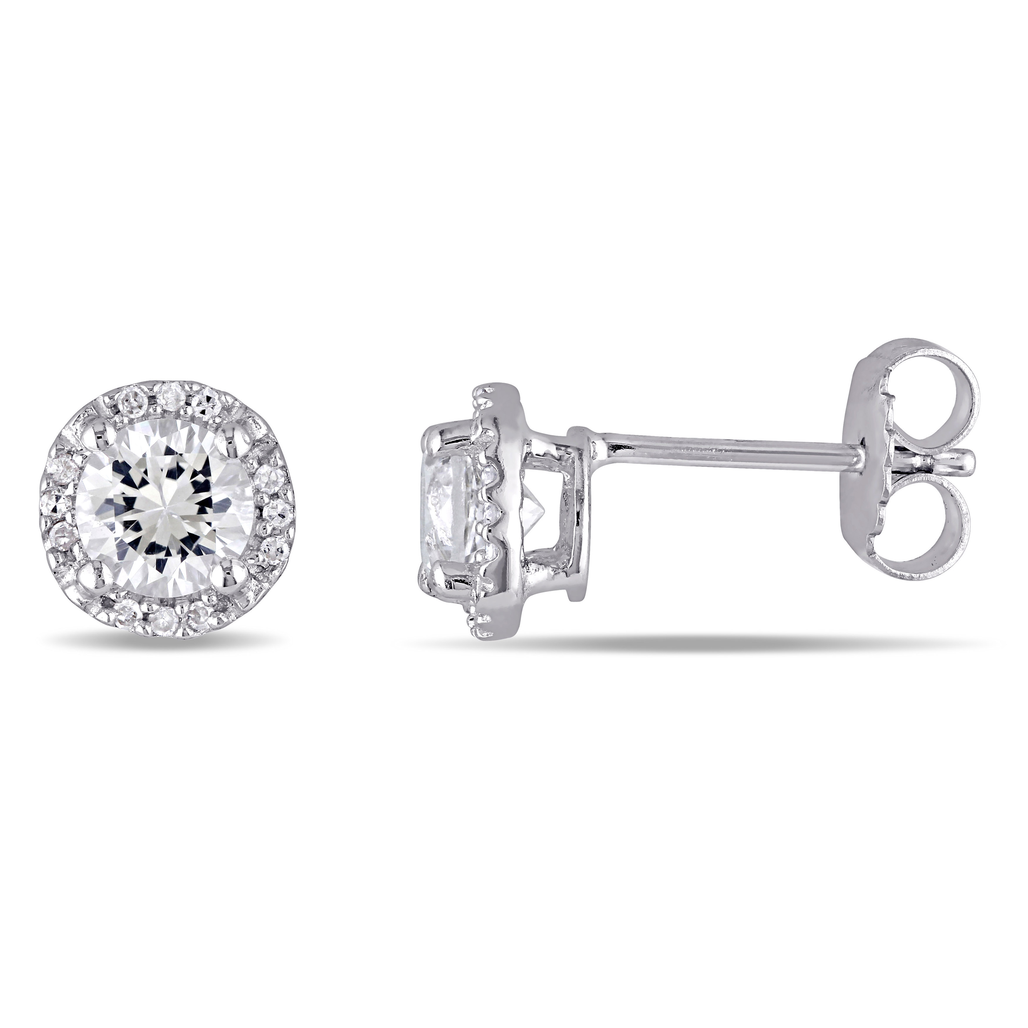 1 1/3 CT TGW Created White Sapphire and Diamond Accent Halo Stud Earrings in Sterling Silver