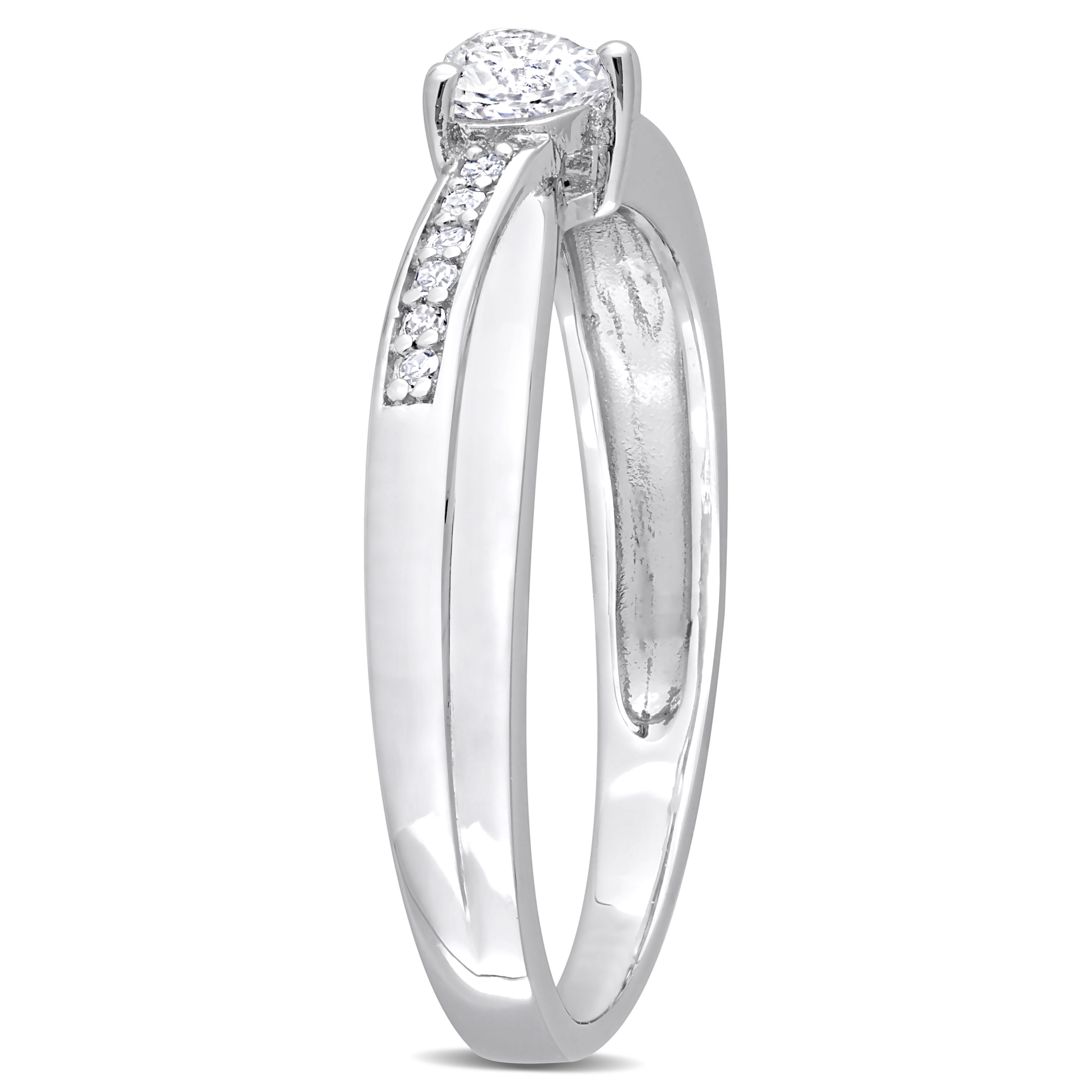 1/4 CT TGW Created White Sapphire and Diamond Accent Heart Ring in Sterling Silver