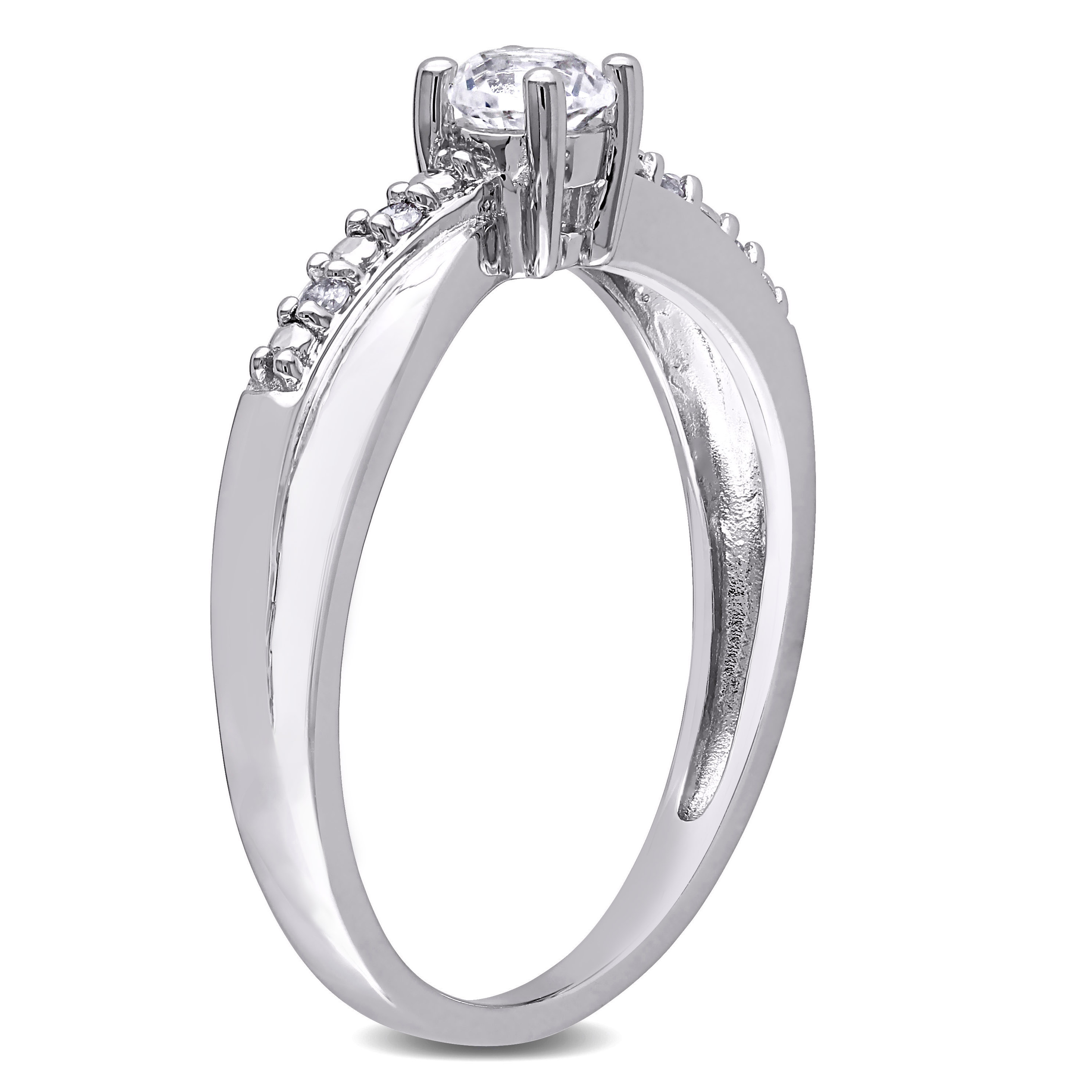 1/3 CT TGW Created White Sapphire and Diamond Accent Crossover Ring in Sterling Silver