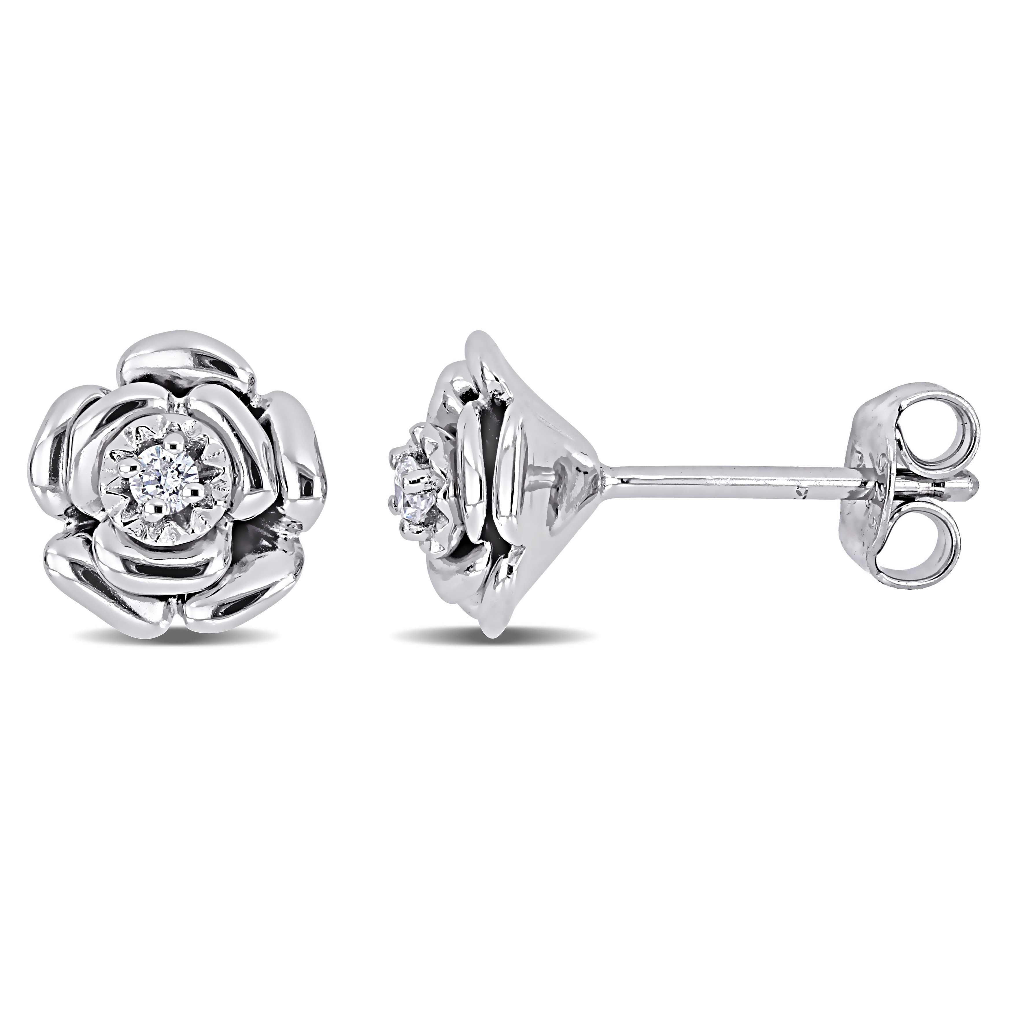 Diamond Accent Floral Stud Earrings in Sterling Silver