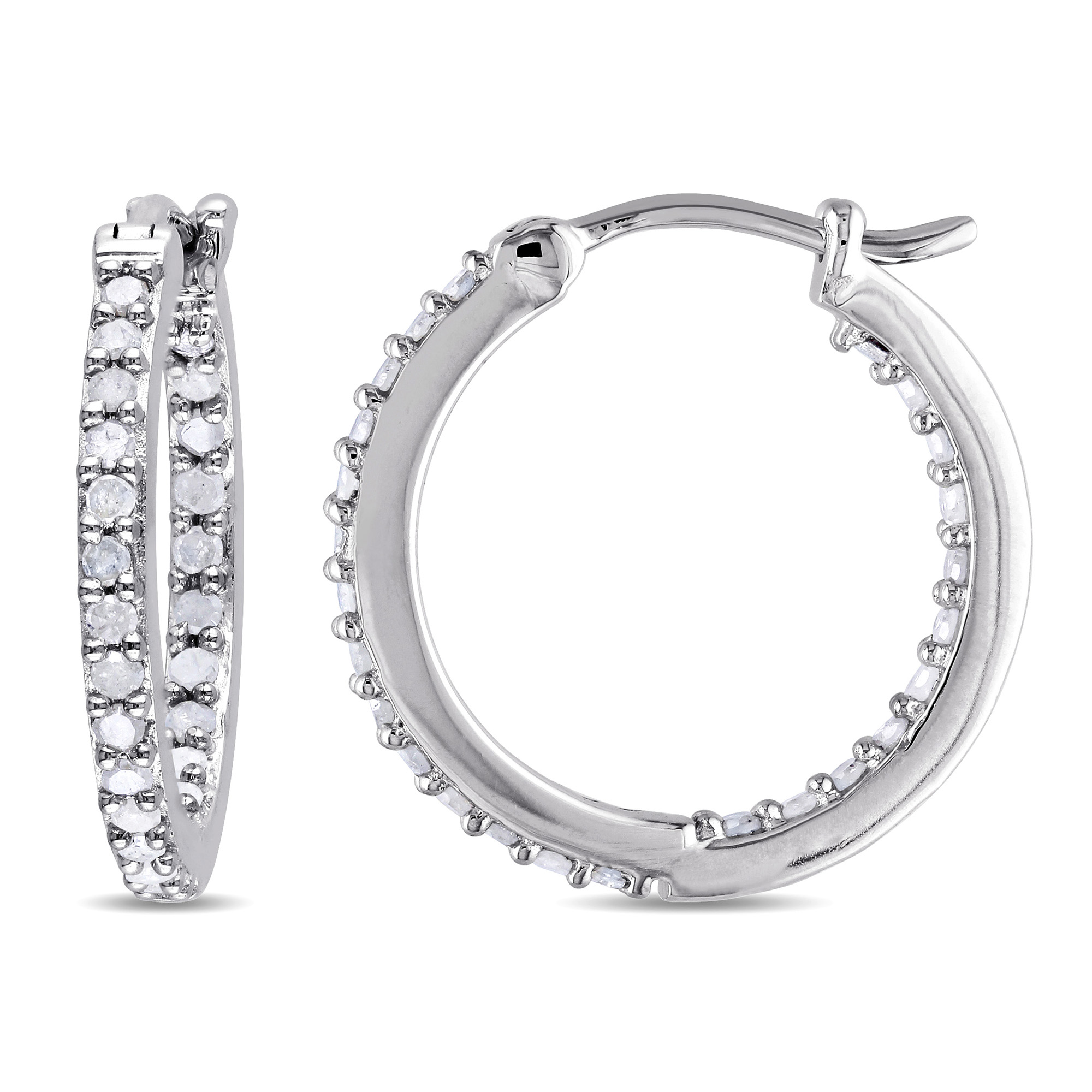 1/2 CT TW Diamond Inside Outside Hoop Earrings in Sterling Silver