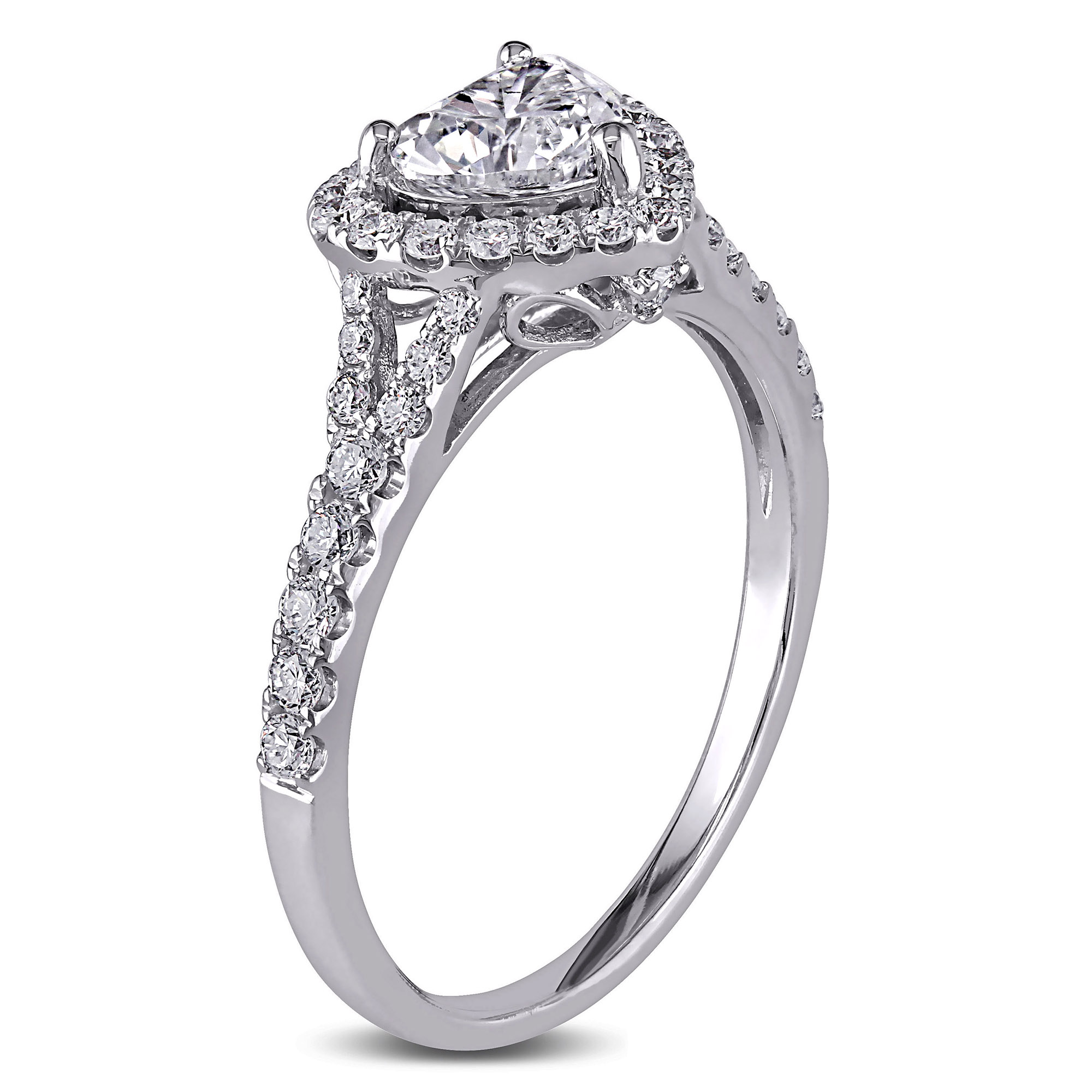1 1/10 CT TW Certified Diamond Heart Halo Engagement Ring in 14k White Gold