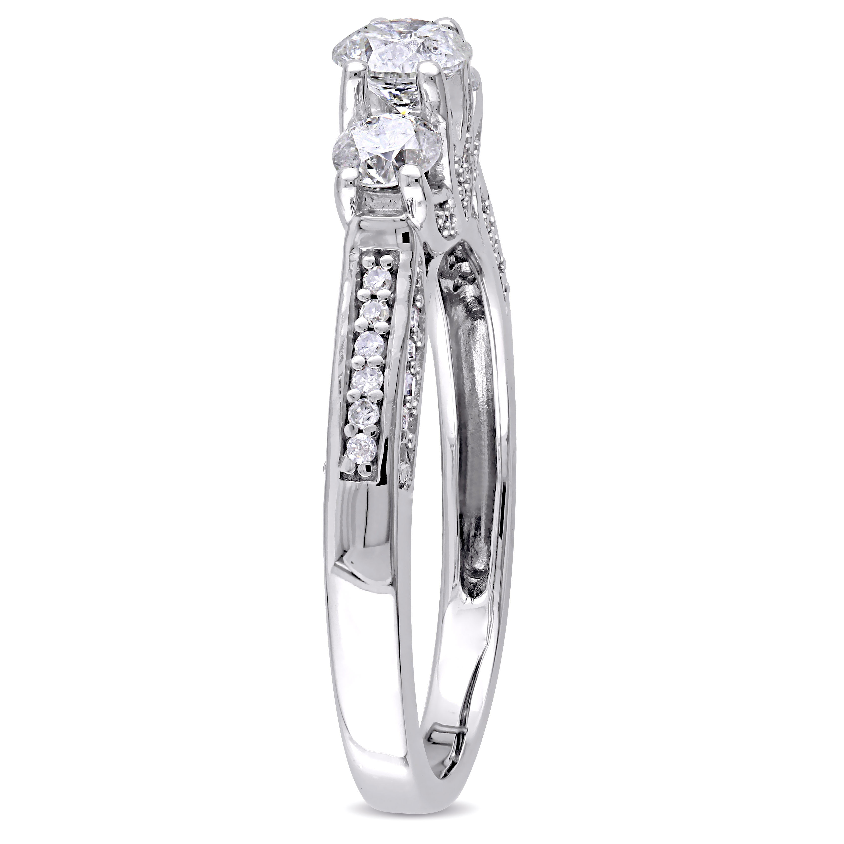 1 CT TW Diamond 3-Stone Beaded Engagement Ring in 14k White Gold